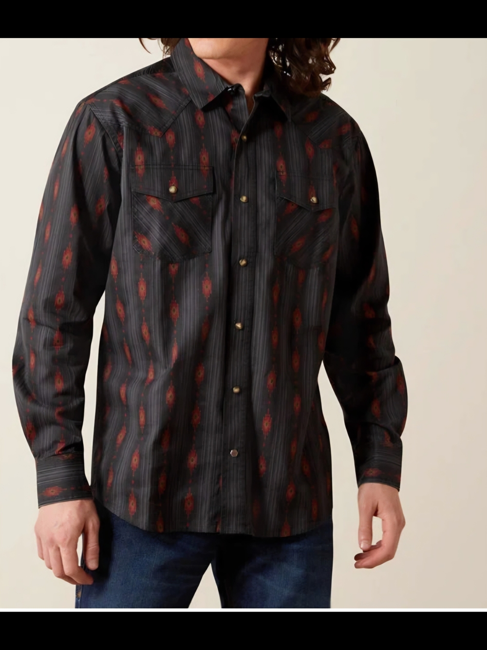 Ariat Black Long-Sleeve Western Shirt with Red Pattern